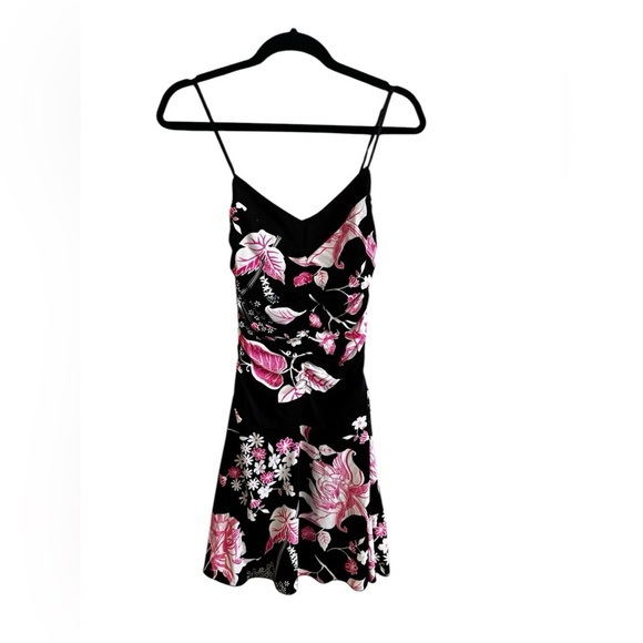 Rampage Dresses & Skirts - Vintage Rampage Pink Black Floral Mini Dress Stretch Strappy Y2K 90’s